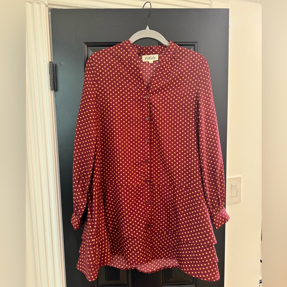 Listicle Burgundy Polka Dot Blouse